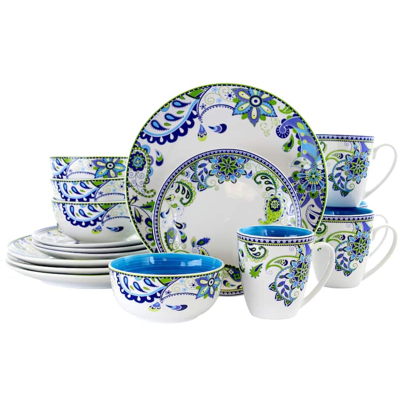 Elama Blue Crush 16 Piece Round Porcelain Dinnerware Set
