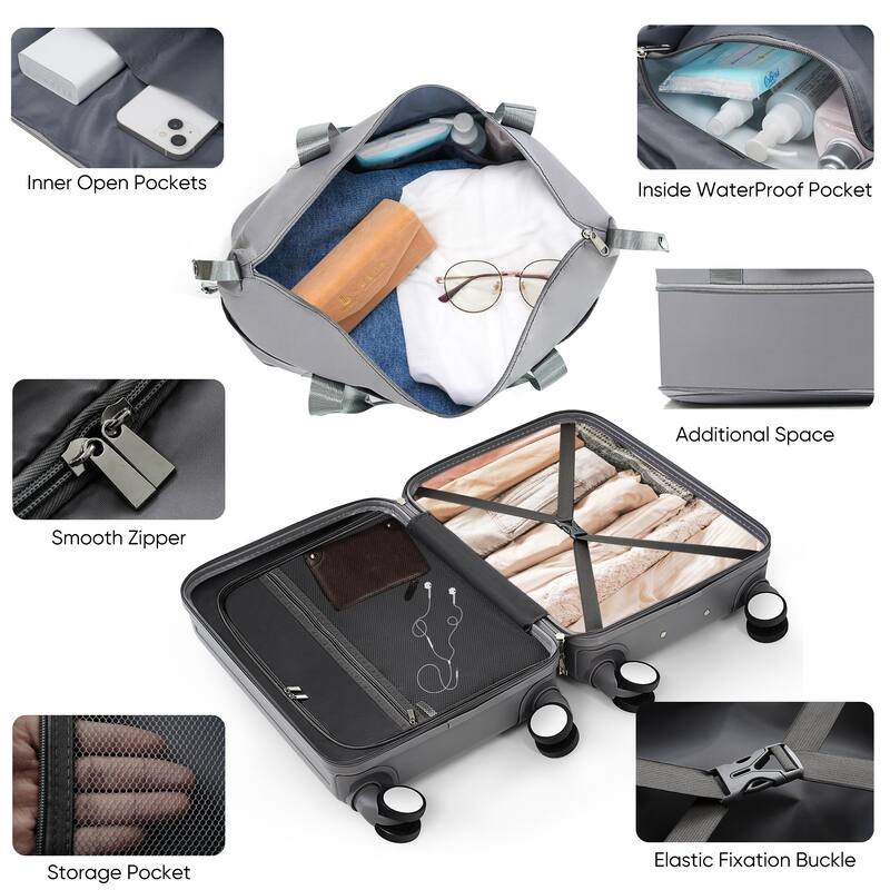 4-Piece Luggage Set with USB Charging Ports - 20in Carry-On (Front-Opening for Laptop) 28in Checked Suitcase with TSA Lock