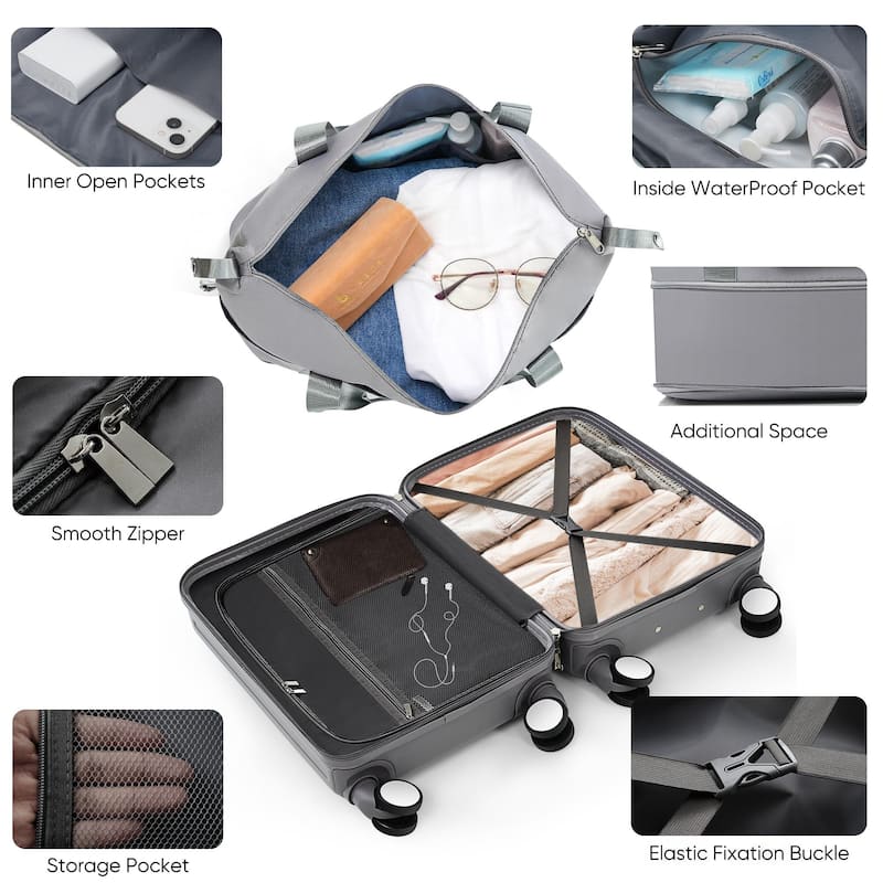 Front Opening Twenty-Inch Carry-On Luggage with Expandable Travel Bag Set