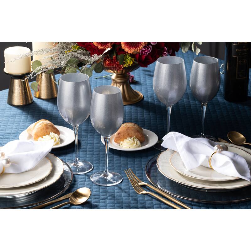 Majestic Gifts Inc. Glass Wine/Water Goblet Set/6 - Silver Glass W/ Clear Stem - 14 oz. Made in Europe