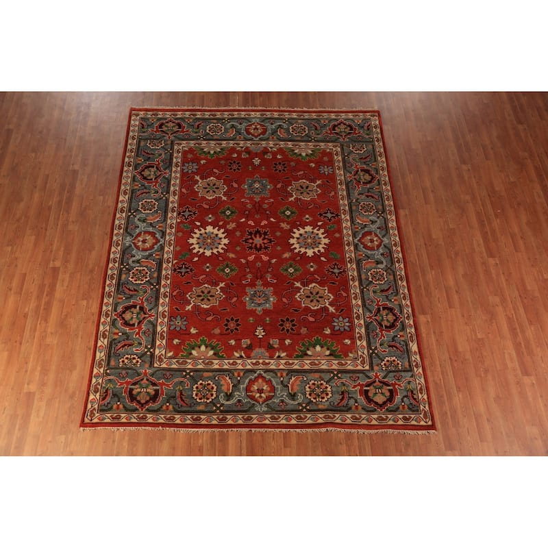 All-Over Floral Heriz Serapi Indian Area Rug Handmade Wool Carpet - 8'0"x 9'11"