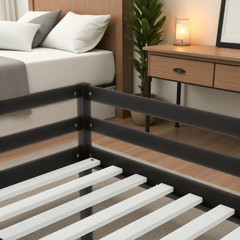 Solid Wood Twin Loft Bed with Ladder, Rubber Wood Frame Low Height Design with Guard Rails and Storage Space