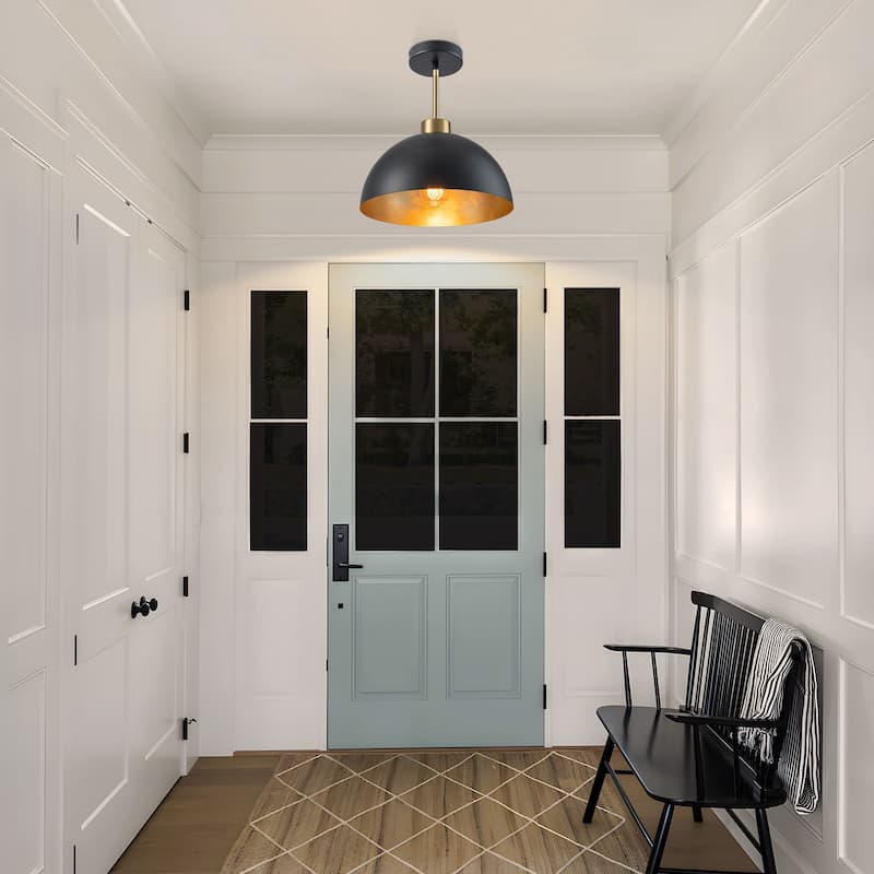 Starsky Modern Matte Black & Gold Foil Dome Pendant Light