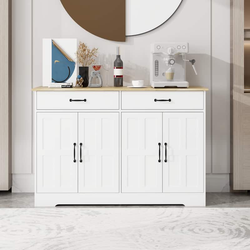 47.95" Farmhouse 4 Doors Storage Sideboard Buffet with 2 Drawers