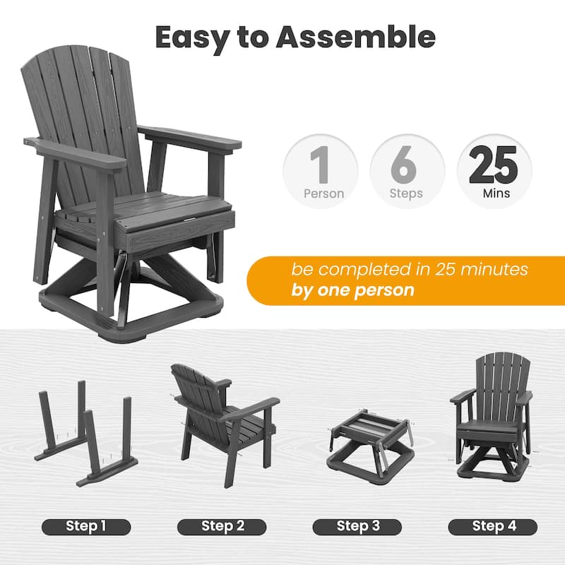 Set of 2 HDPE Adirondack Swivel Gliders, Outdoor Patio Chair Set