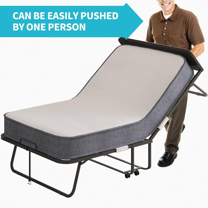 Mixoy Folding Bed with Mattress,Portable Foldable Roll Away Adult Bed for Guest,with Dustproof Bag & Baffle