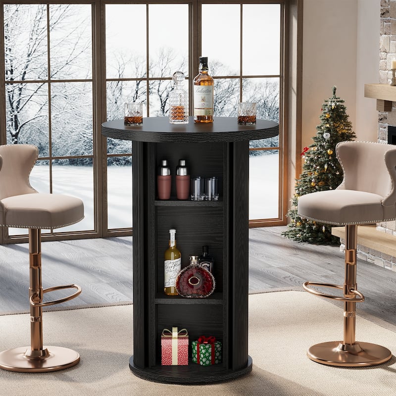 Bar Table, Hidden Storage Cocktail Table, Bistro High Top Pub Unit Kitchen Party Accent Pub Table