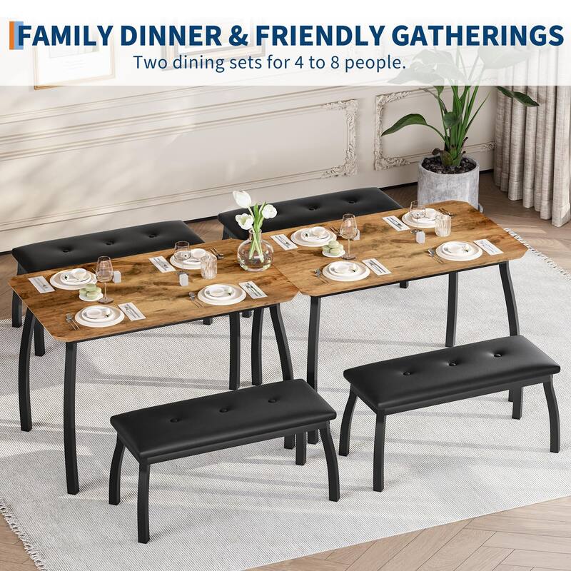 Dining Table Set for 4, with 2 Upholstered Benches