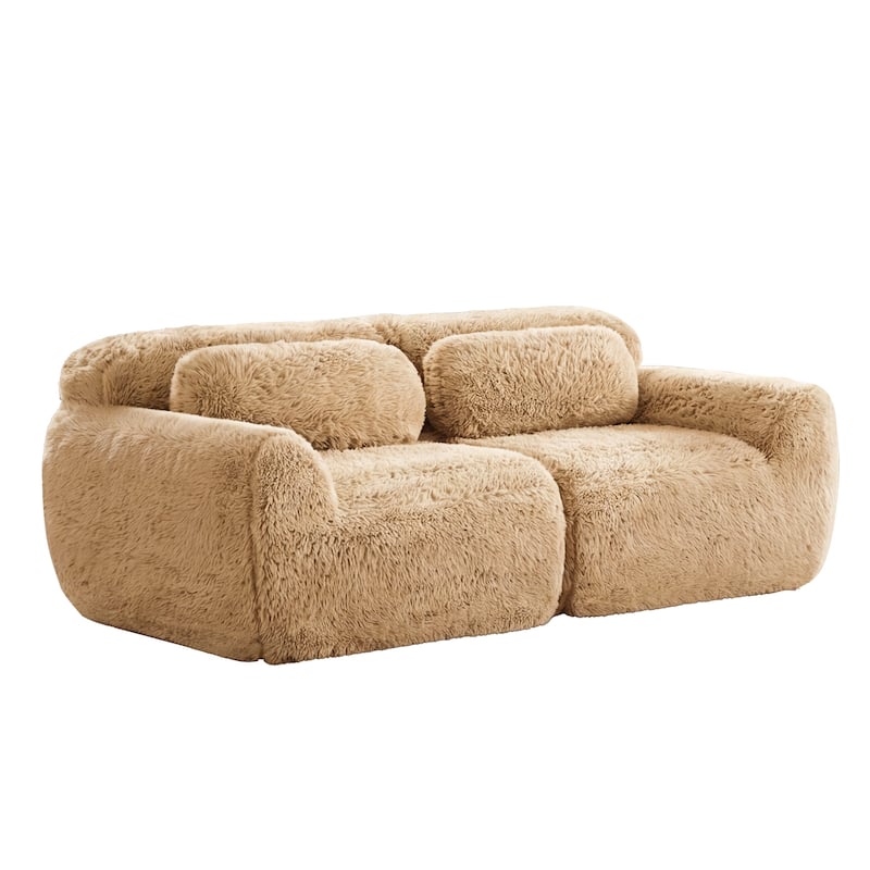 Homy Casa Light Khaki Modular Sectional Sofa, Soft Plush Fabric Cloud Couch with Anti-Slip Base & Decorative Pillows