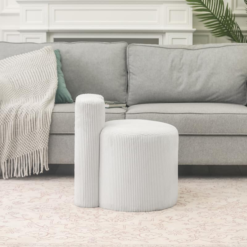 Adeco Morden Pouf Ottoman 23" Height Seat for Living Room Bedroom - Cream-Striped-Velvet