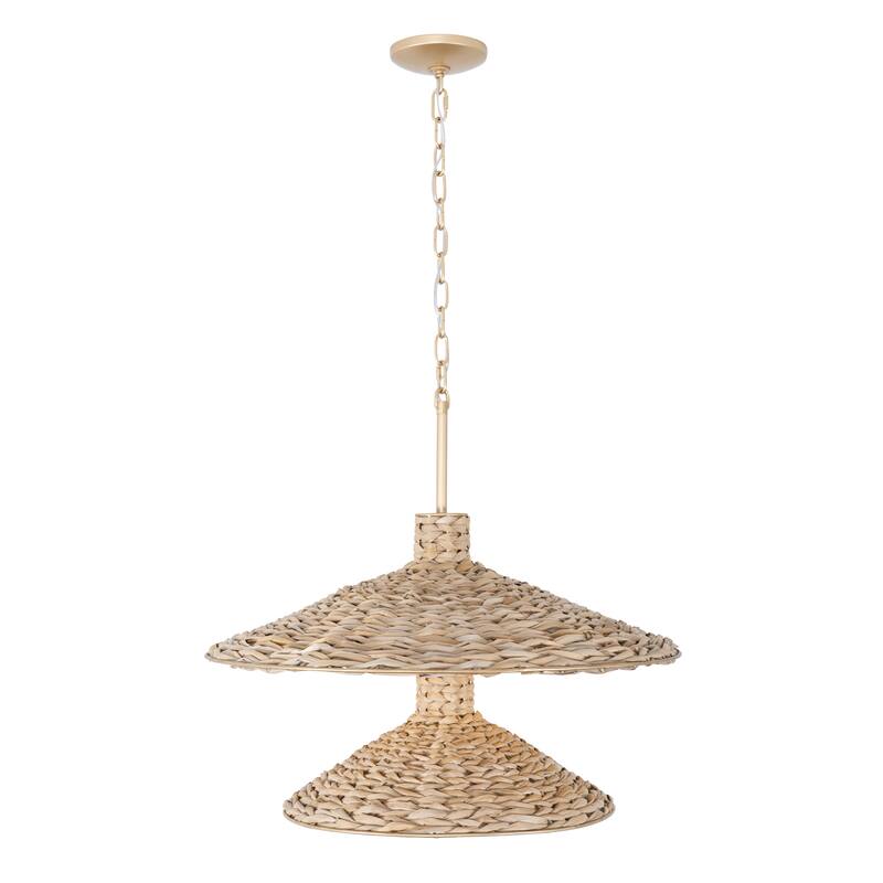 Varaluz Hilton Head 9-Light 2-Tier Pendant - French Gold/Natural Seagrass