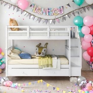 Twin Over Twin Bunk Bed with Twin size Trundle For Bedroom