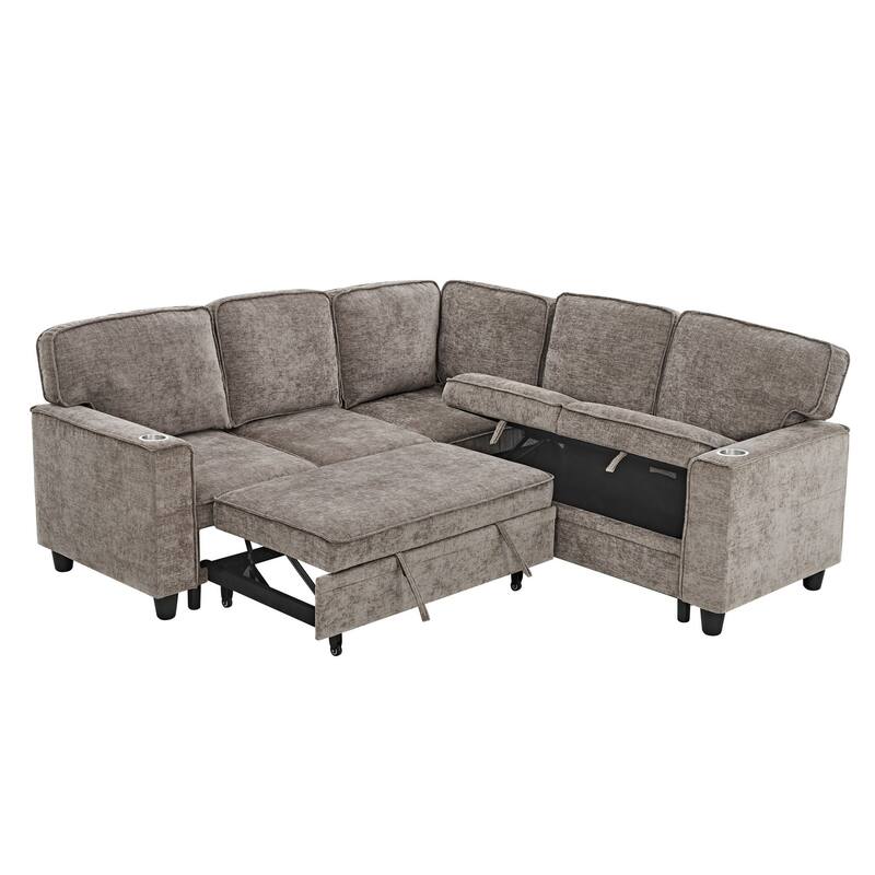 81" L-Shaped Sectional Sofa with Charging Ports and Pull Out Sofa Bed