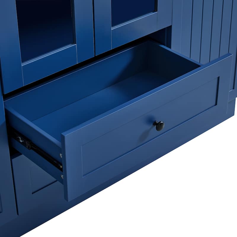 53" Modern Kitchen Pantry Cabinet with 6 Doors, Pull-Out Trays & Wine Rack