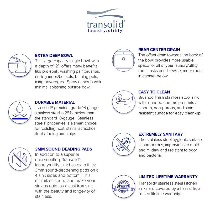 Transolid TRS_K-MTSB252212-4 25" Drop In Single Basin Stainless Steel - Brushed Stainless