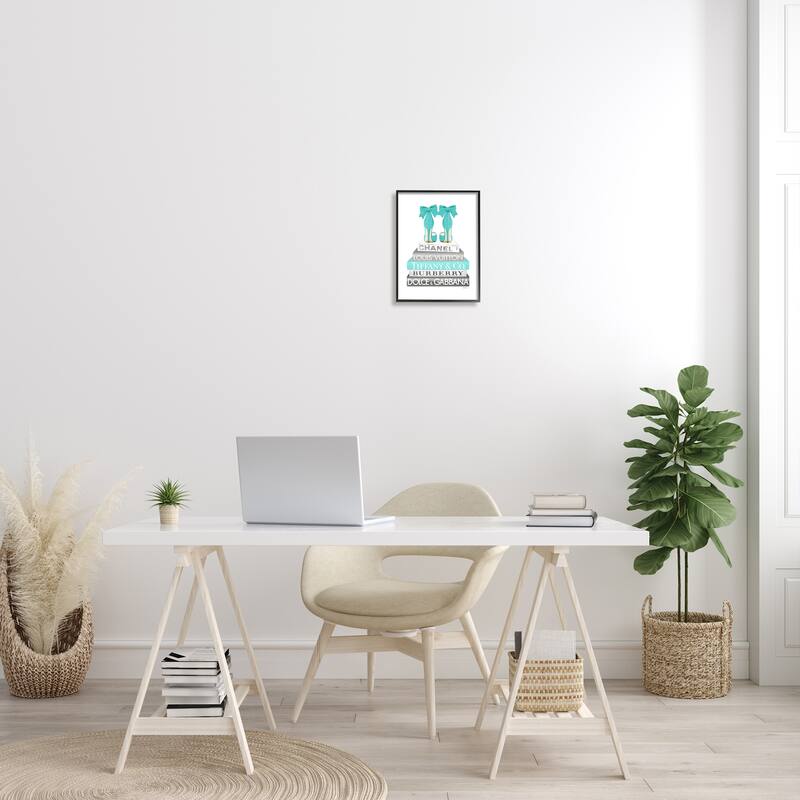 Stupell Turquoise Designer Heels on Modern Glam Bookstack Framed Wall Art - Blue