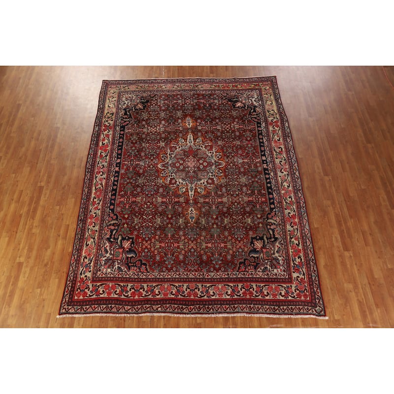 Hand Knotted Oriental 100% Wool Carpet Traditional Medallion Red Bidjar Area Rug - 11' 7'' X 8' 11''