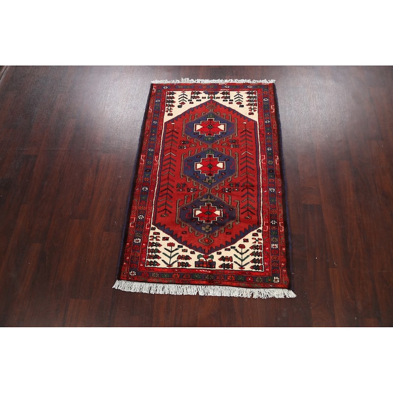 Geometric Persian Hamedan Area Rug Handmade Traditional Wool Carpet - 3'4" x 5'1"