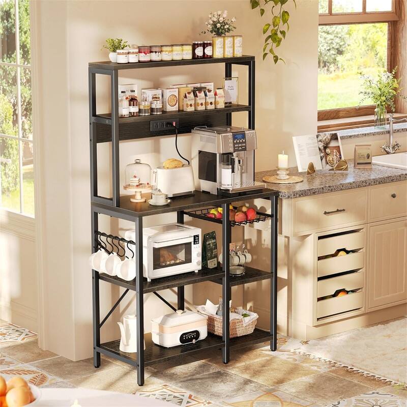 Bakers Rack with Power Outlet - 35.4"D x 15.6"W x 64"H