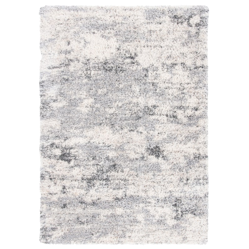 SAFAVIEH Berber Shag Dochina Abstract 1.25-inch Thick Rug - 8' Square - Ivory/Grey