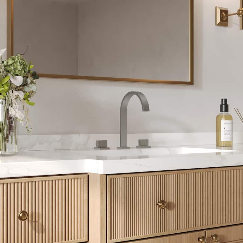 GRANDJOY High Arc Double Handle Bathroom Sink Faucet with Drain