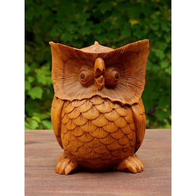 Wooden Hand Carved Owl Statue Figurine Sculpture Art Decorative Home Decor Accent Handmade Handcrafted Decoration Bird