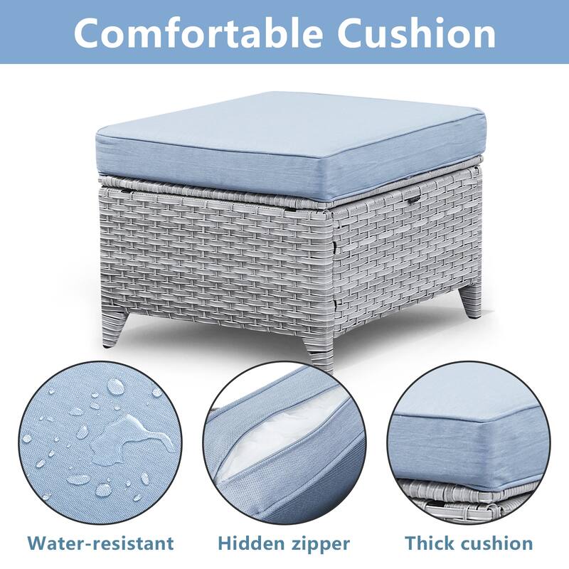 Gymojoy Patio PE Rattan Ottoman with Cushion