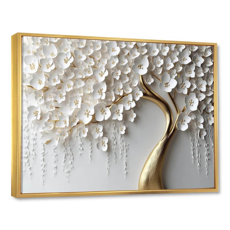 Designart "White Orchid Tree Garden Of Branches Iv" Tree Floral Framed Wall Art For Living Room