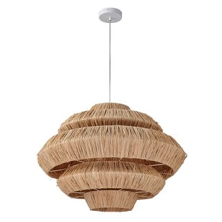 3 Light Pendant in White Finish with Raffia Shade - 27.55"W x 19.68"H x 27.55"D