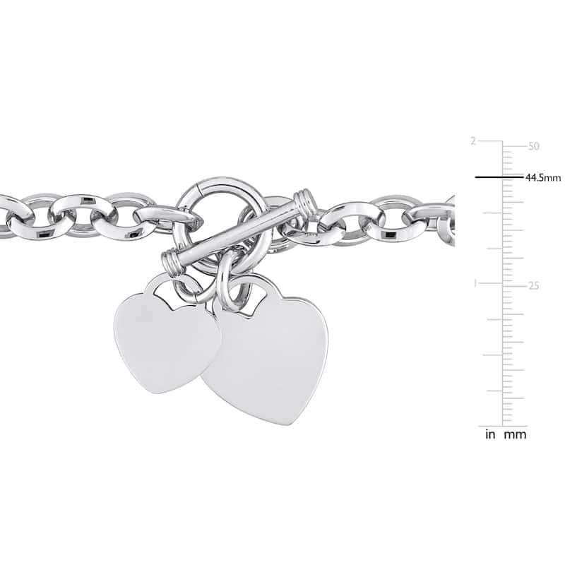 Miadora Brass Oval Link with Heart Charms and Toggle Clasp