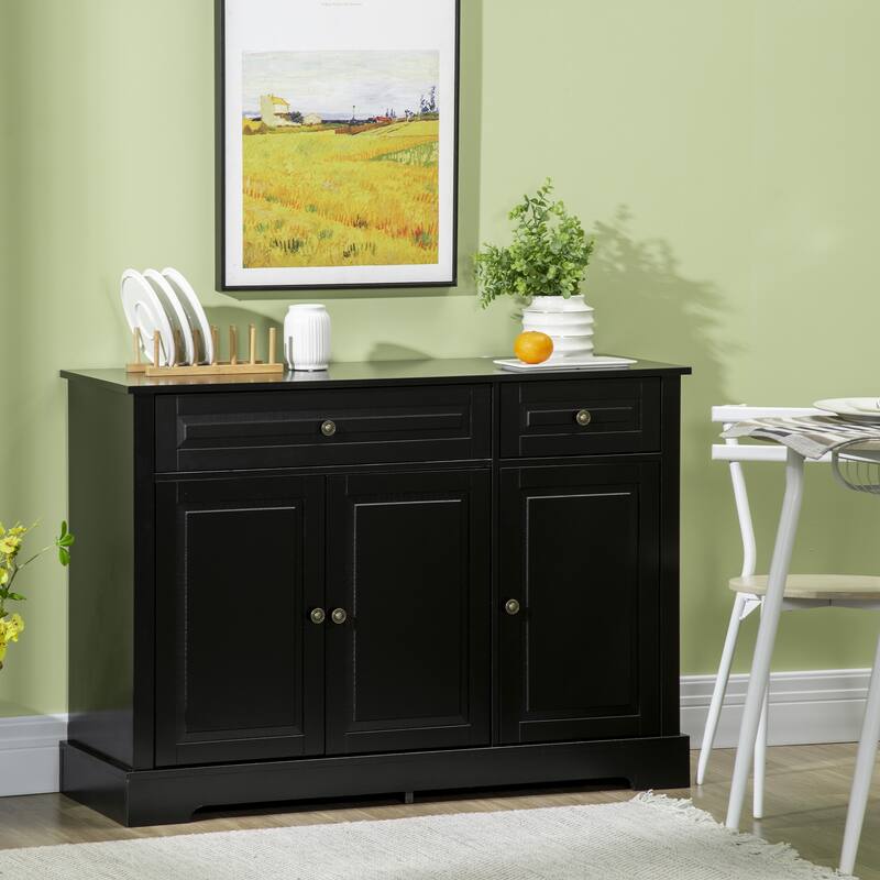HOMCOM Modern Sideboard Buffet Cabinet with Storage Cupboards, 2 Drawers and Adjustable Shelves, Black - Black