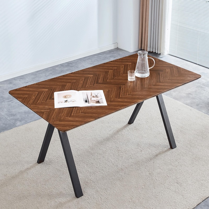 Herringbone Pattern MDF Dining Table - A Perfect Match for Modern Minimalist and Industrial Home Styles - Walnut