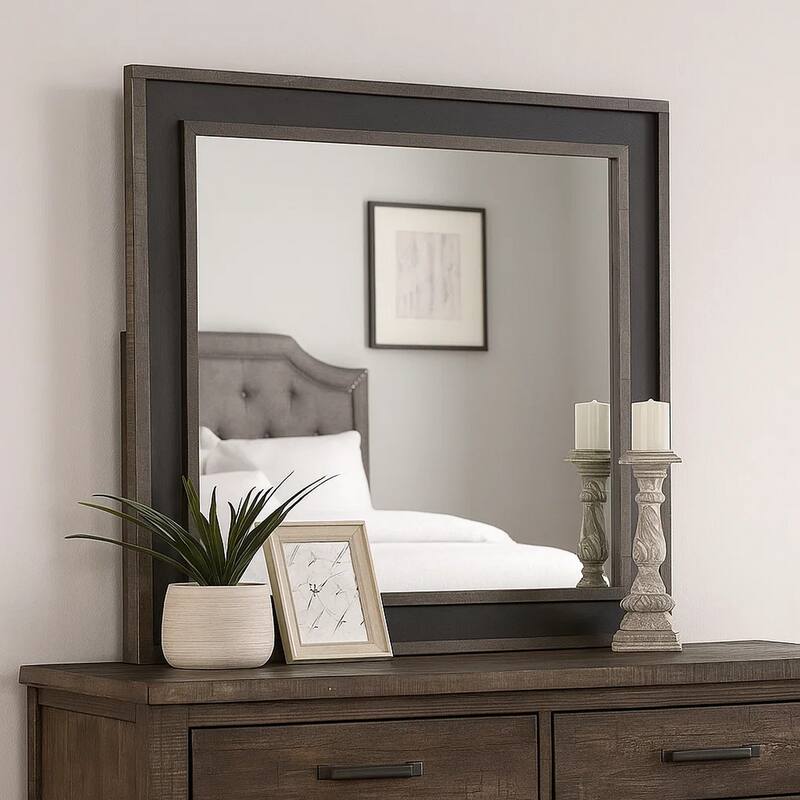 Dresser Mirror, Rustic Brown and Charcoal Gray Wood Frame, 36 Inch - Brown, Charcoal Gray