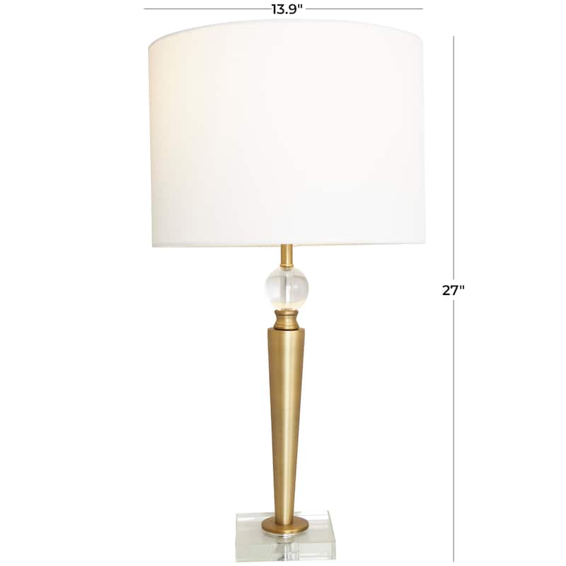 Gold Metal Inverted Cone Shaped Accent Lamp with Glass Ball Accent and Square Base