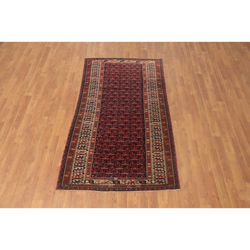 Hand Knotted Oriental 100% Wool Carpet Traditional All-Over Navy Blue & Blues Bidjar Area Rug - 6' 2'' X 3' 3''