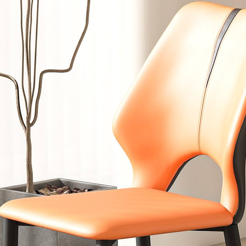 Modern 2 Piece PU Metal Kitchen Dining Chair with Soft Cushions, Non Slip Foot Pads for Dining Room Kitchen Living Room Bedroom