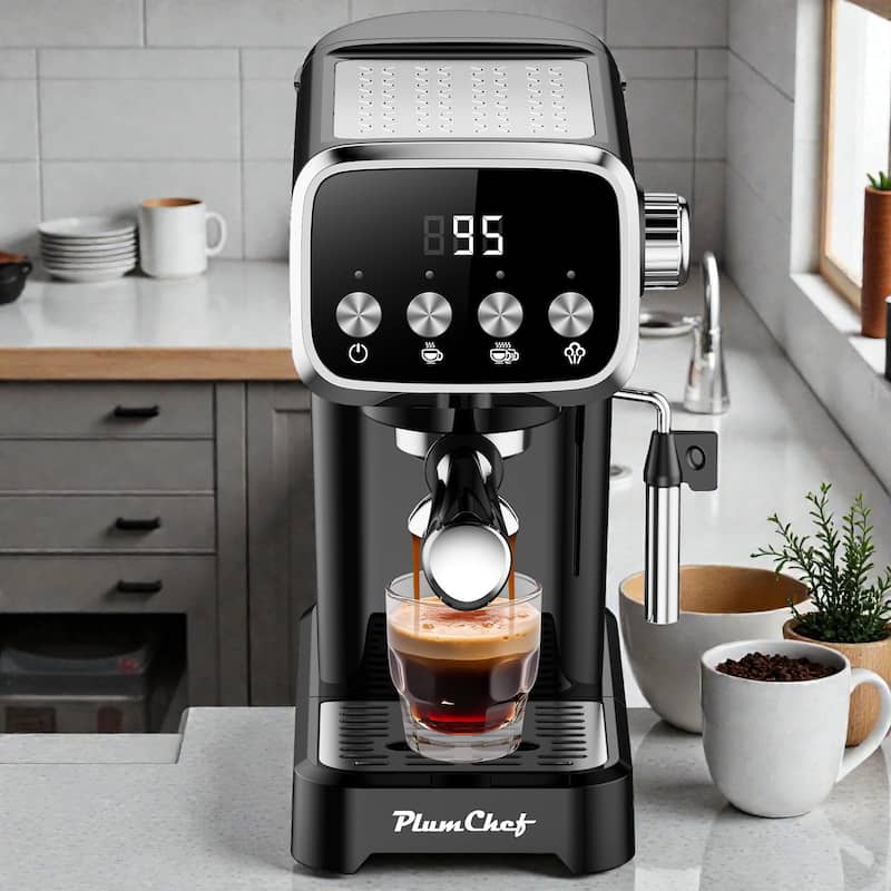 20 Bar Slim Espresso Machine with Milk Frother and Cup Warmer, Compact Coffee Maker with 43 oz Tank