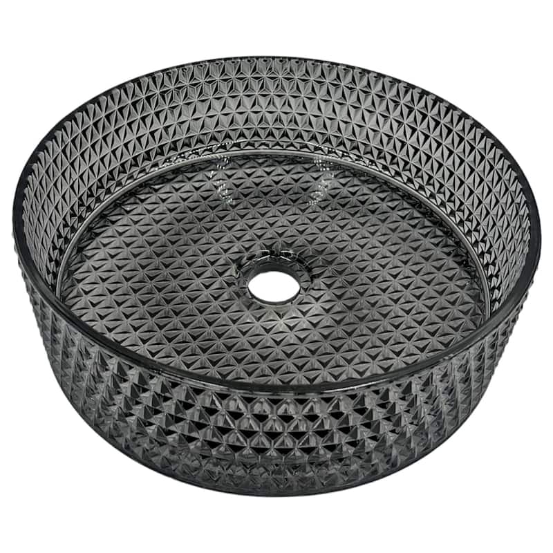 Scotch Round Basin Glass Crystal Bathroom Vessel Sink in Multiple Colors - 16" - Light Black