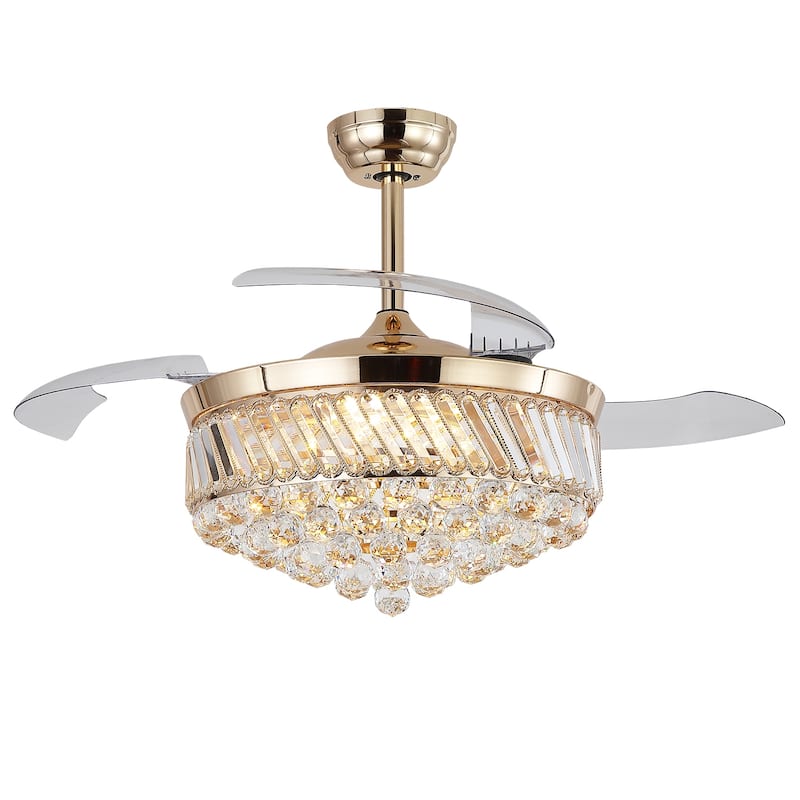 48" Crystal Fandelier Ceiling Fan with Light and Retractable Blades LED Dimmable for Bedroom Living Room - 48 Inches