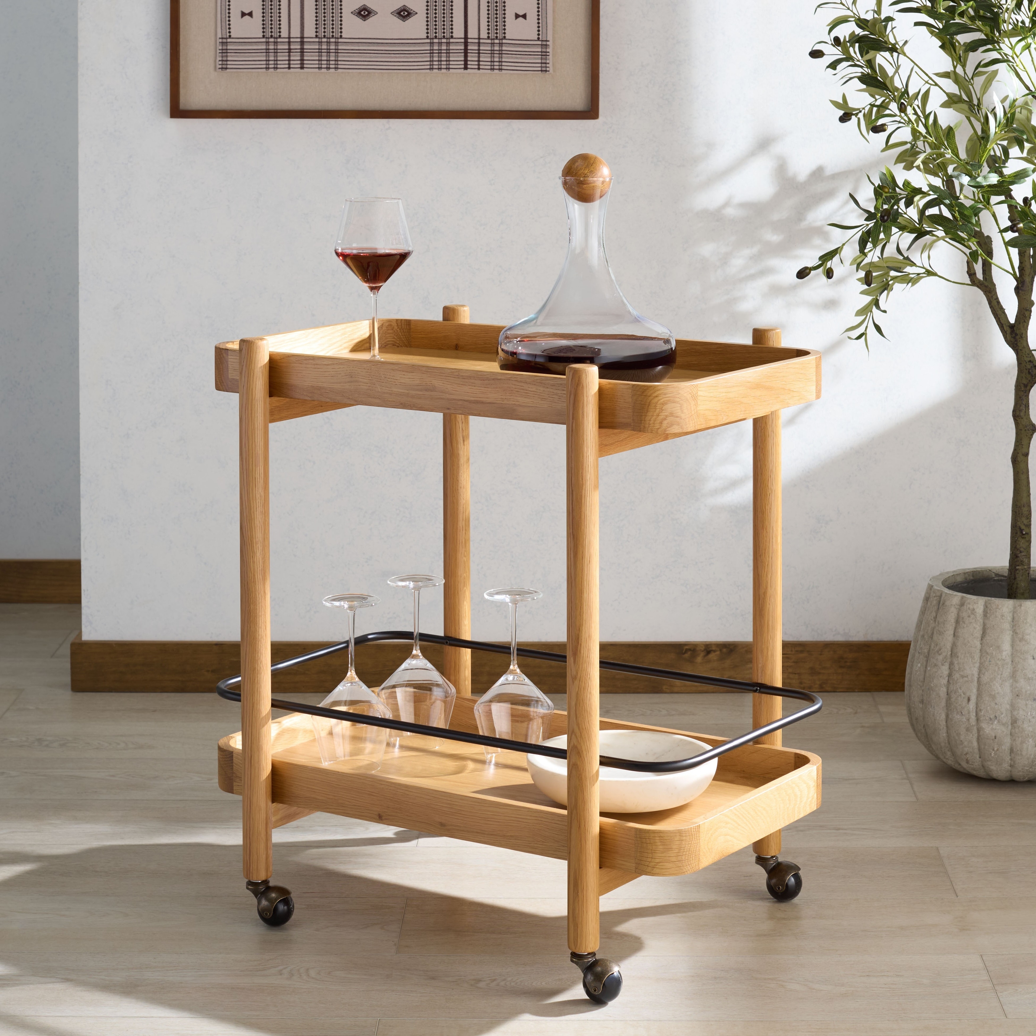 SAFAVIEH Couture Krystof Scandinavian Wood Bar Cart, 30-Inch - 30"W x 20"D x 31"H