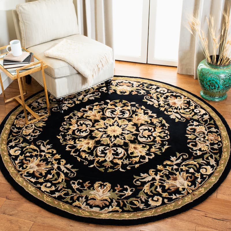 SAFAVIEH Handmade Heritage Hot Air Balloon Traditional Oriental Wool Rug - 3'6" Round - Black
