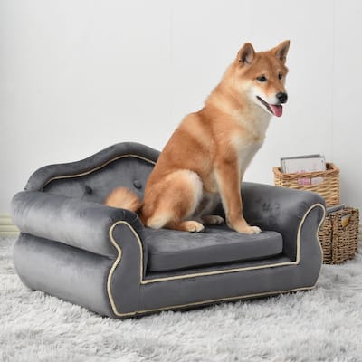 Velvet Pet Sofa Dog Sofa with 4 Sturdy Plastic Sofa Feet-26.8"Lx 17.3"W