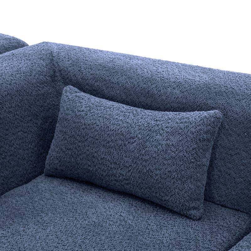 143.7" Polyester Upholstered Sectional Sofa, Two Chaise Lounges with Five Back Pillows