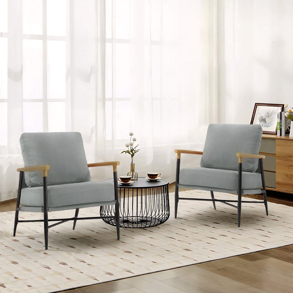 Anis 27'' W Vegan Leather/ Chenille Metal X Base Accent Chair Set of 2