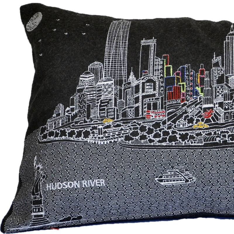HomeRoots 25" Black NYC Nighttime Skyline Lumbar Decorative Pillow