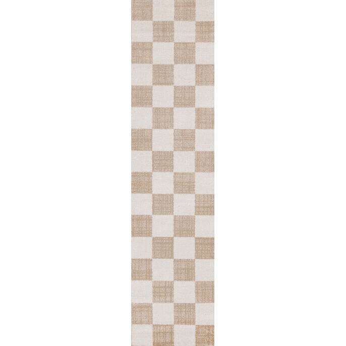 Modern Neutral Checkerboard Rug in Cream Beige
