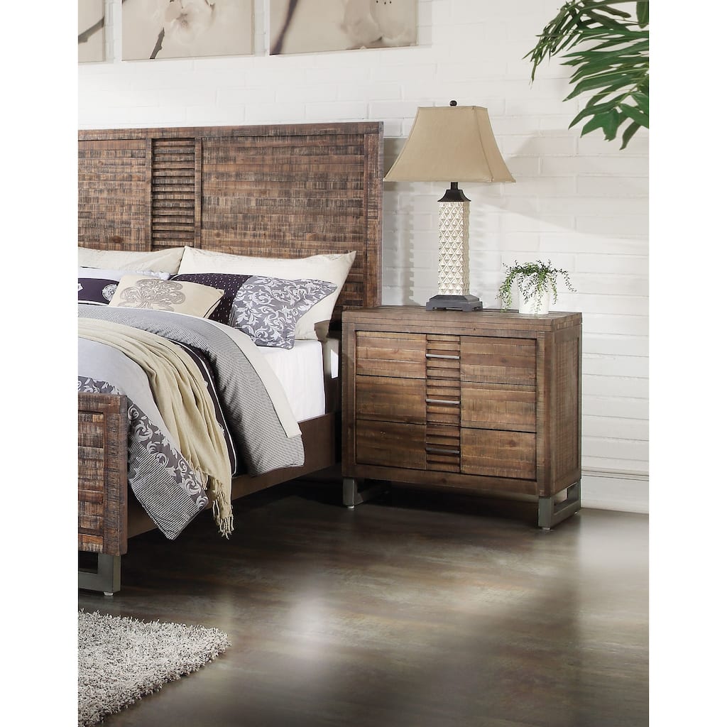 Transitional Wooden 3-Drawers End Table, Nightstand with Metal legs