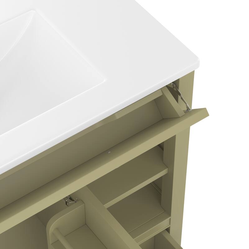 Bathroom Vanity with Sink, Freestanding Bathroom Storage Cabinet, Bathroom Sink Vanity with Open Shelves, Doors & Drawers