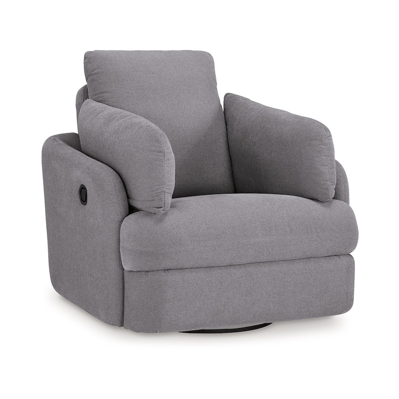 Emmett Swivel Manual Glider Recliner Chair, Gray Polyester, 2 Pillows