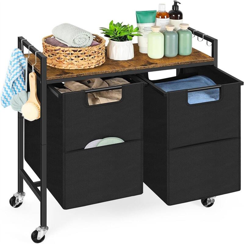 Laundry Hamper with Wheels - 29.4"L x 11.8"W x 29.6"H - Brown - 29.4"L x 11.8"W x 29.6"H